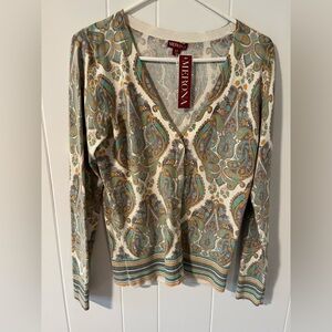 NWT Merona Women's Paisley green, turquoise, yellow cardigan